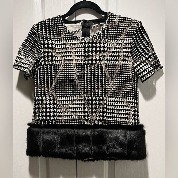Katharine Kidd Tweed And Faux Fur Black Crop Top - Picture 1 of 4